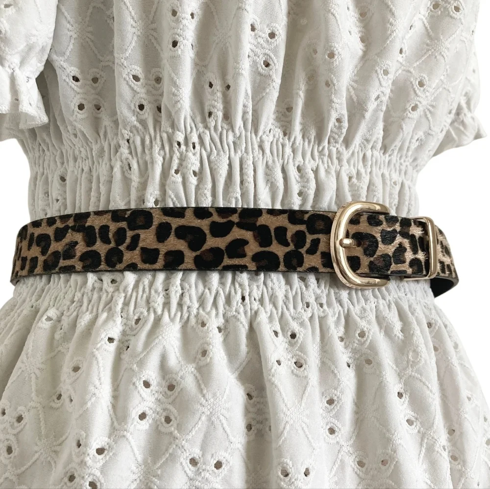Leopard Faux Calf Hair Belt Gold Buckle Animal Print XL/ 1X Casual